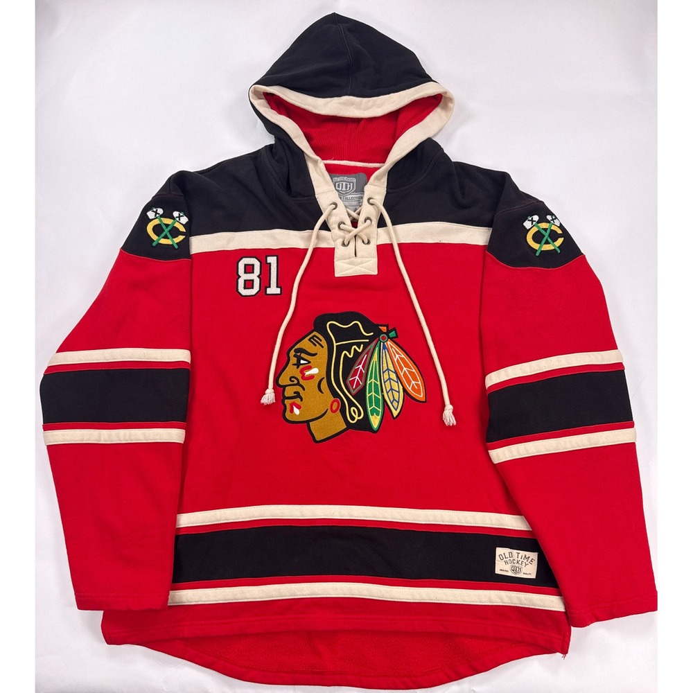 Chicago Blackhawks Marian Hossa Old Time Hockey Lace Up Hoodie Mens XL 81